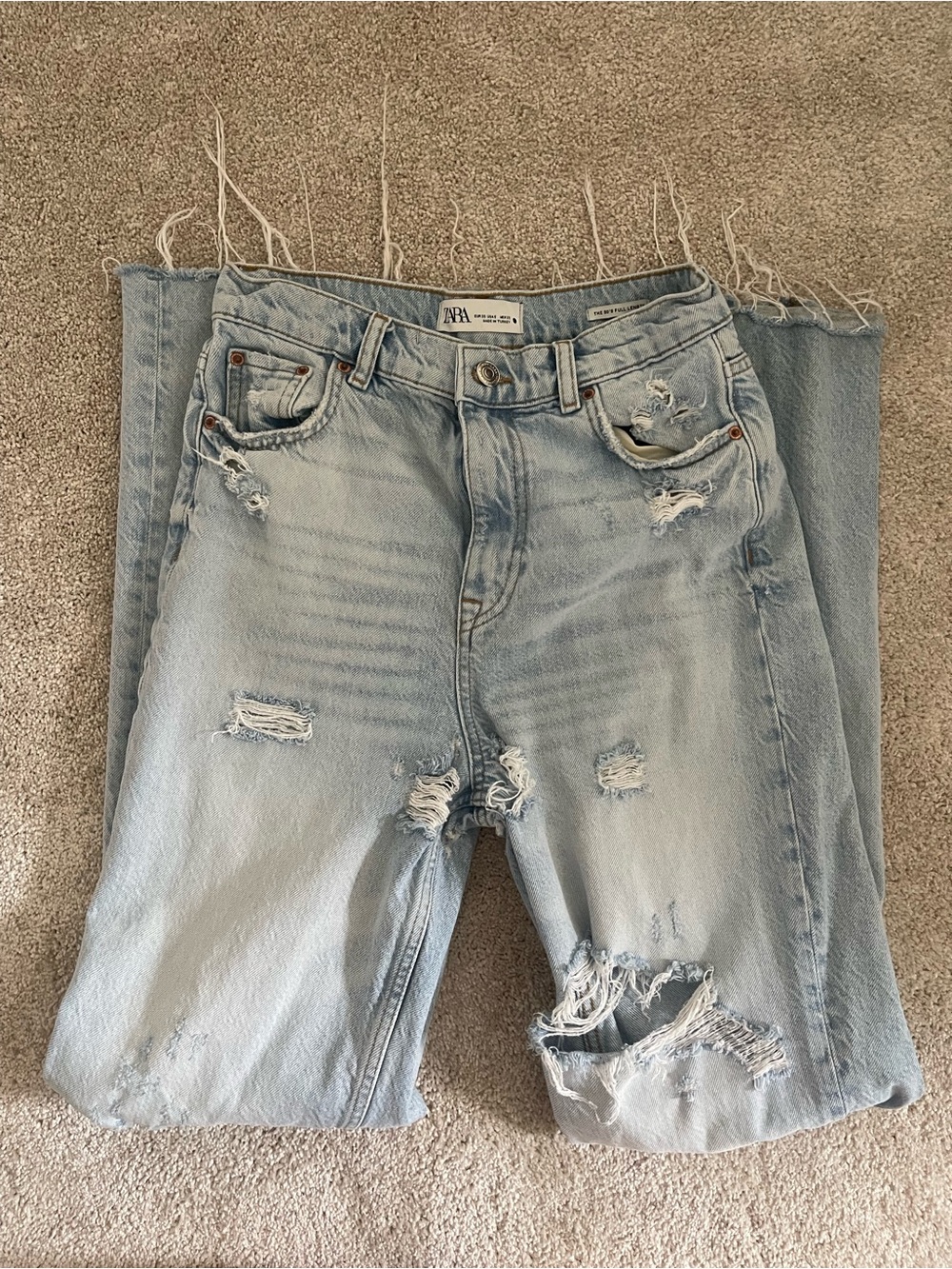 Zara Light Wash Distressed Straight Leg Jeans